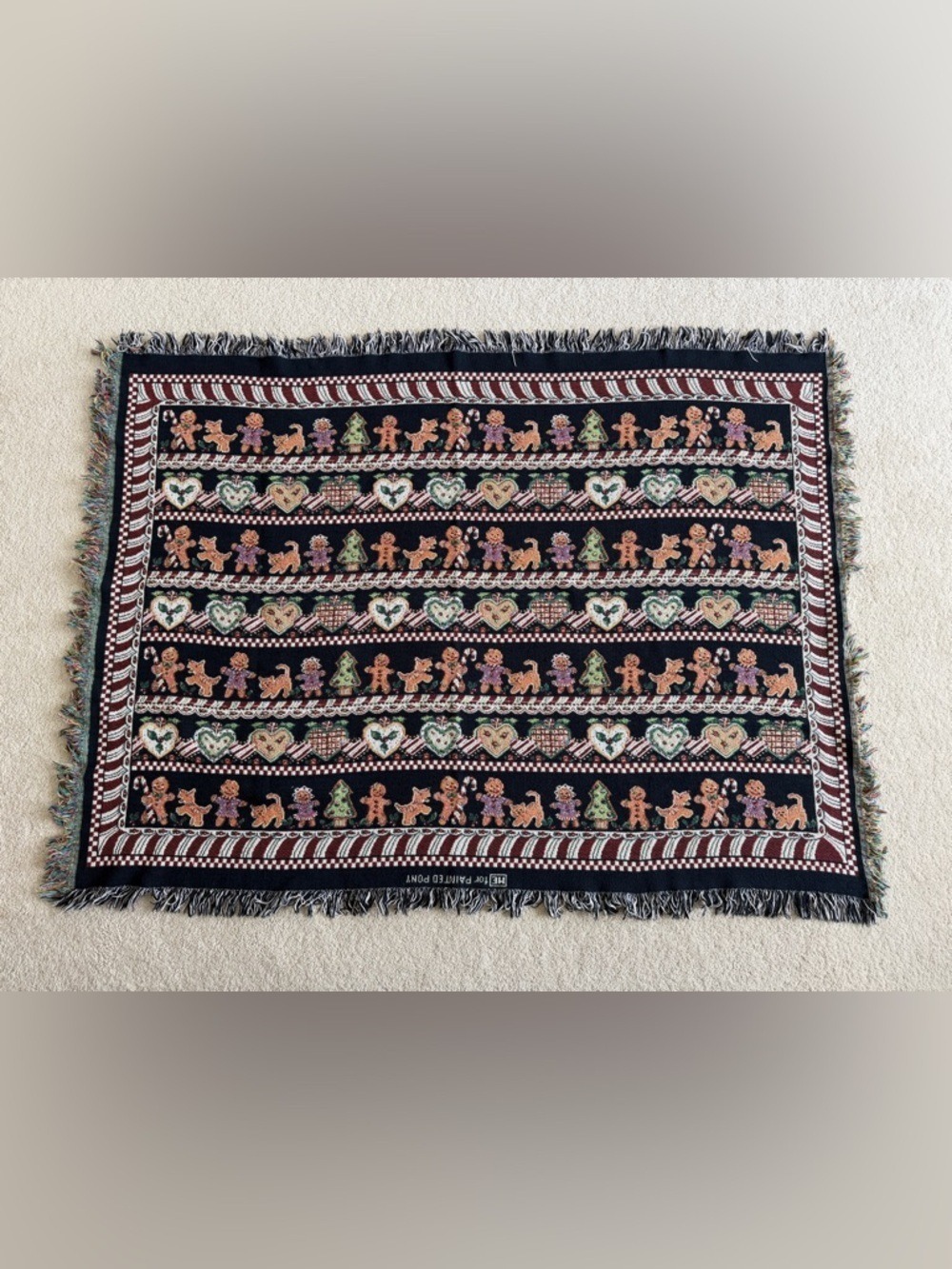 Christmas Festive Gingerbread Holiday Throw Tapestry Blanket with Fringe